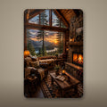 Cozy Cabin Interior Aluminum Sign Aluminum Sign — front view on white background