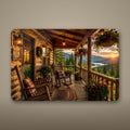 Cabin Porch Sunset Aluminum Sign Aluminum Sign — front view on white background