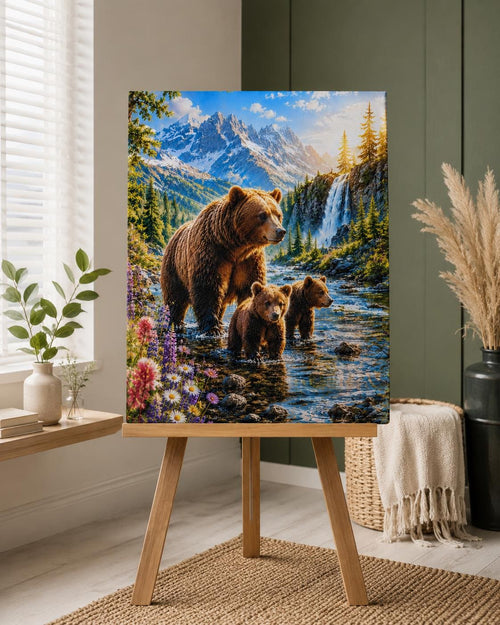 Bear Family Canvas Print Canvas Print — shown on a rustic wall