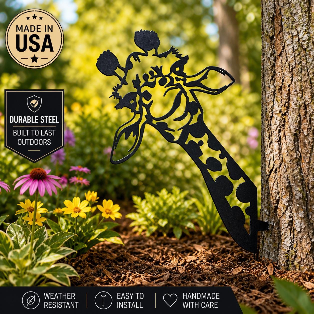 Giraffe Metal Garden Stake Metal Garden Stake — front view on white background
