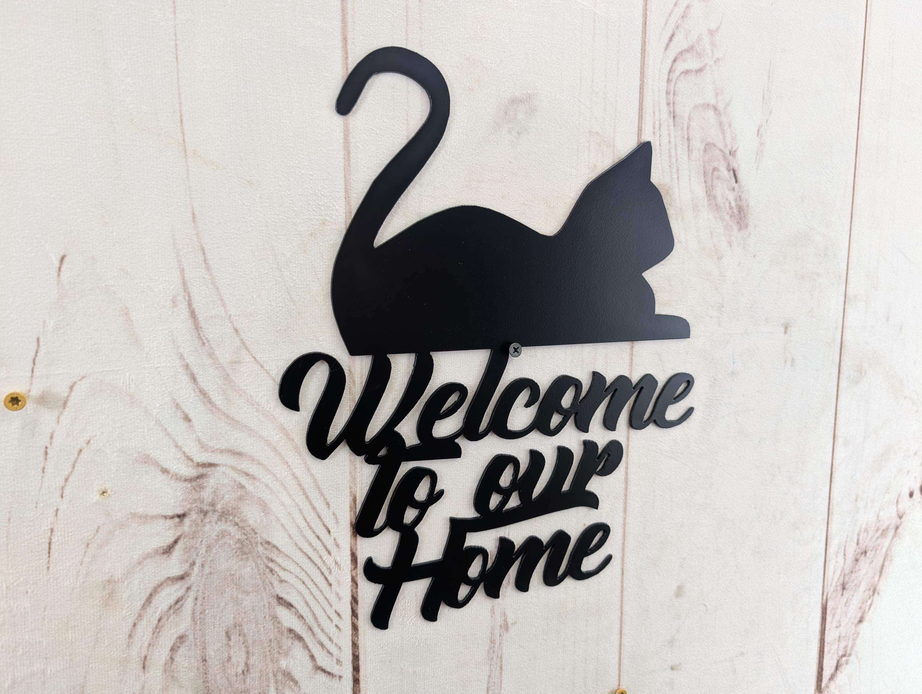 Cat Welcome Sign Aluminum Sign — lifestyle setting