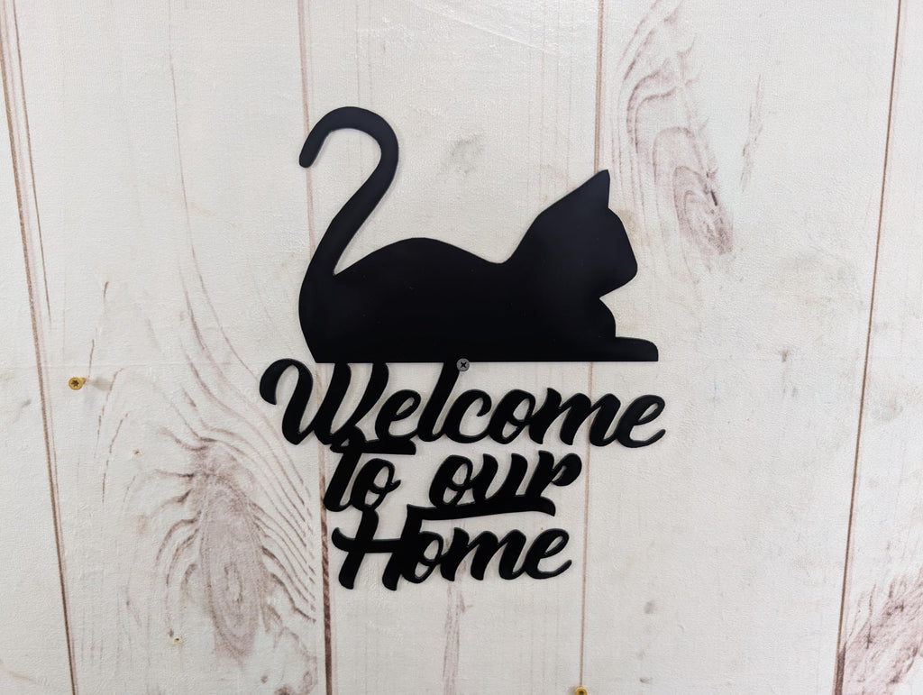 Cat Welcome Sign Aluminum Sign — detail view