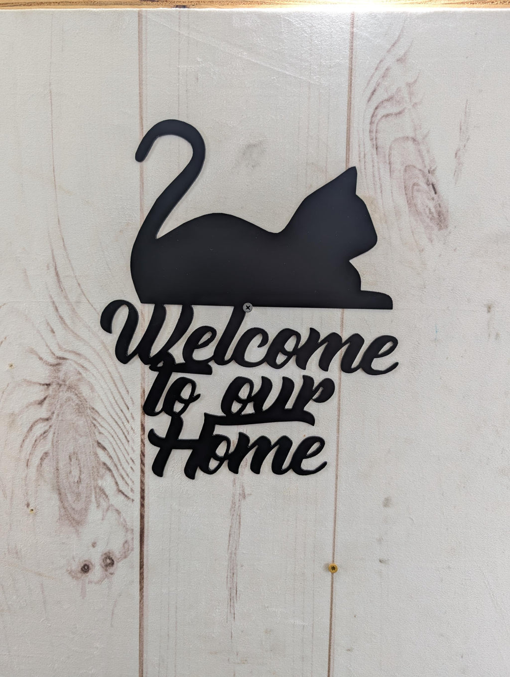 Cat Welcome Sign Aluminum Sign — alternate angle