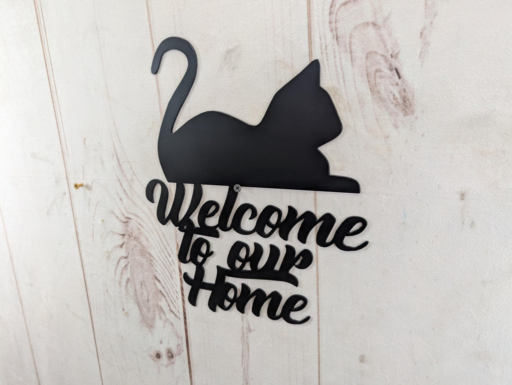 Cat Welcome Sign Aluminum Sign — alternate angle