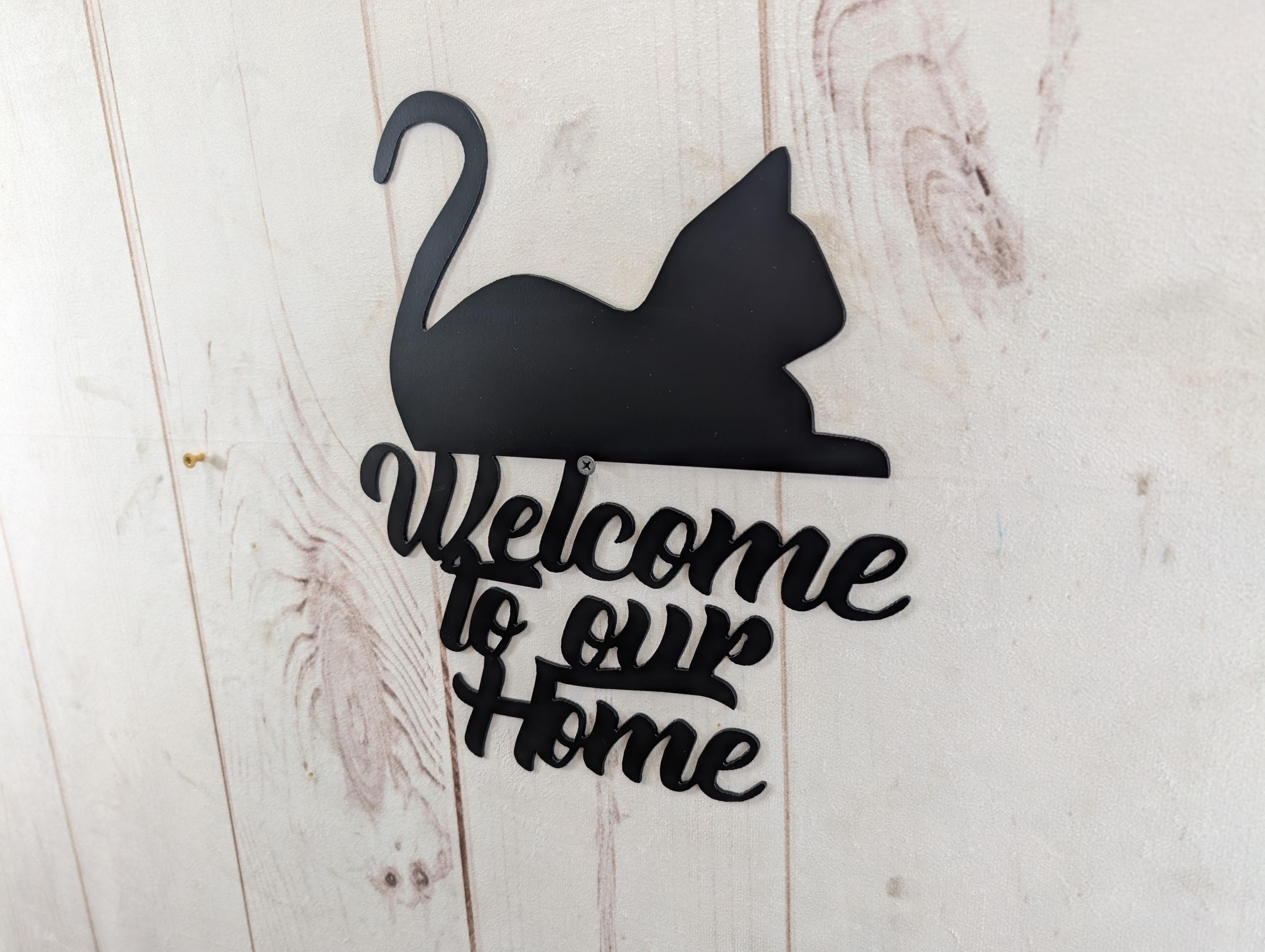 Cat Welcome Sign Aluminum Sign — alternate angle