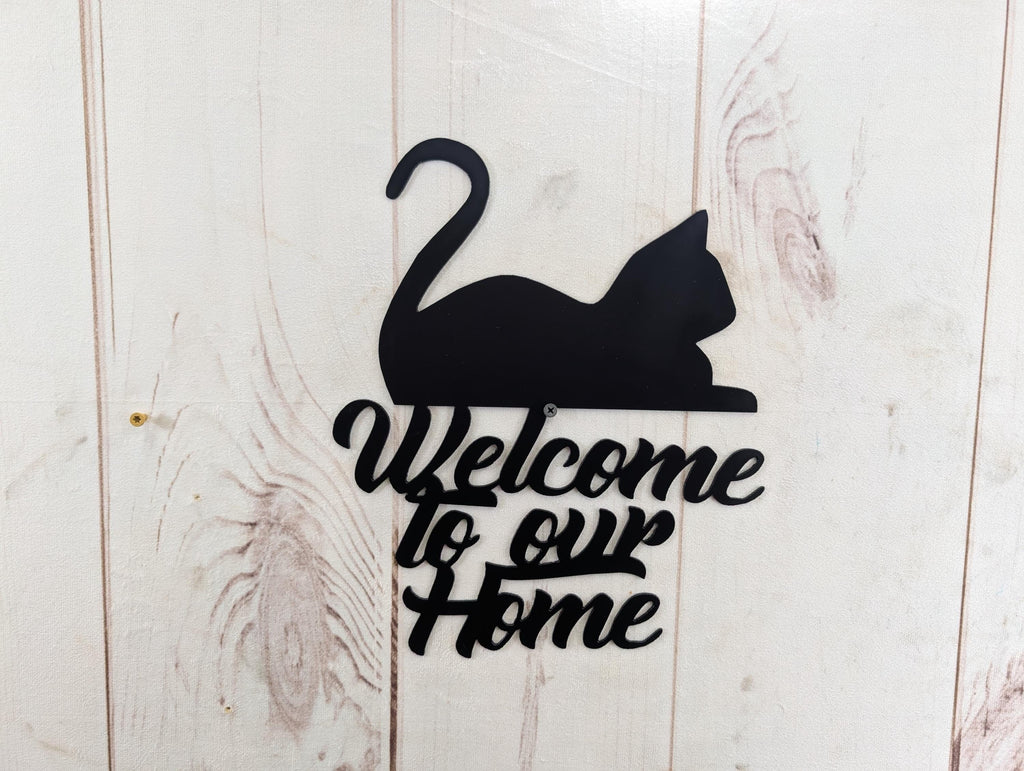 Cat Welcome Sign Aluminum Sign — alternate angle