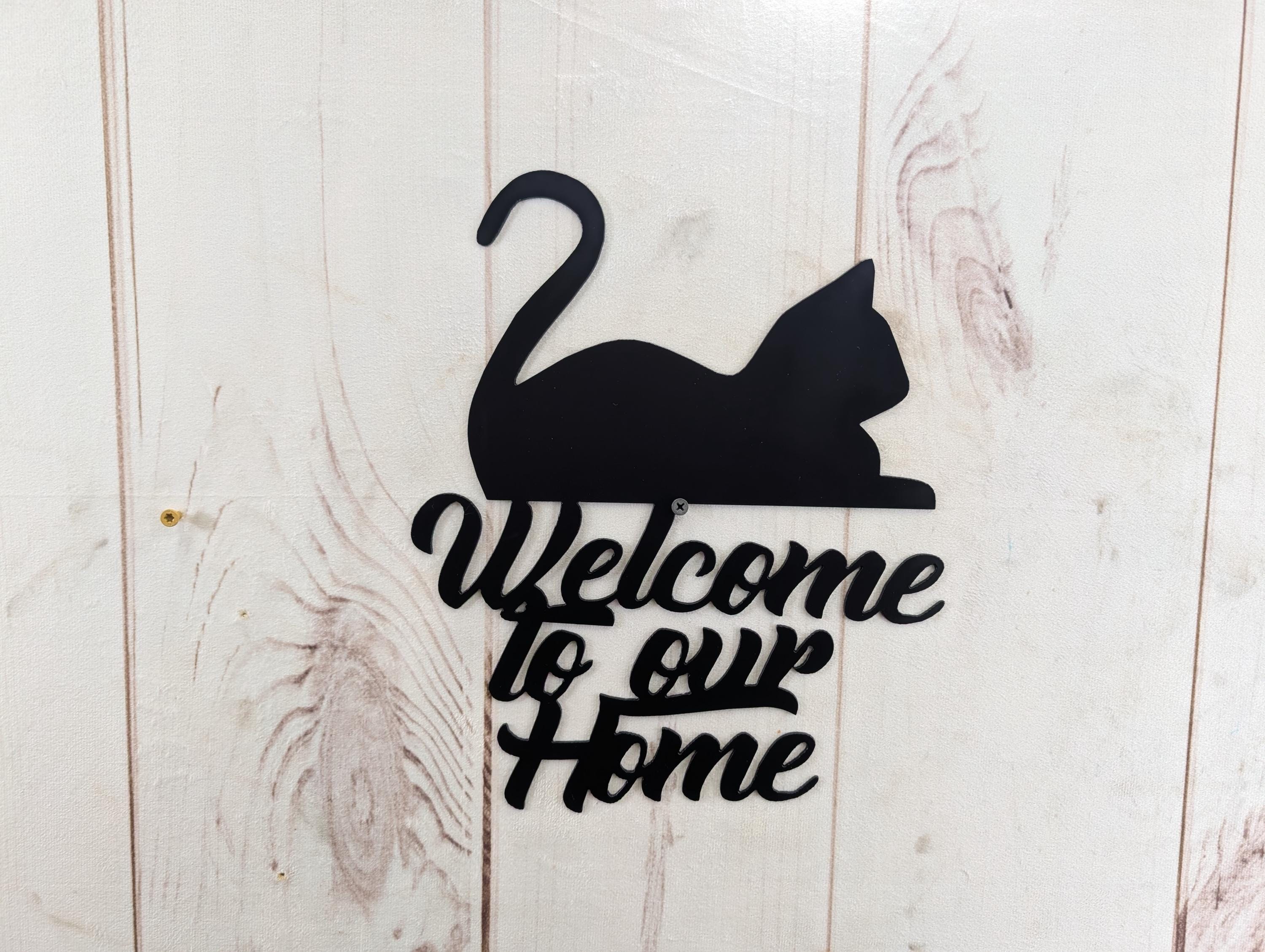 Cat Welcome Sign Aluminum Sign — alternate angle