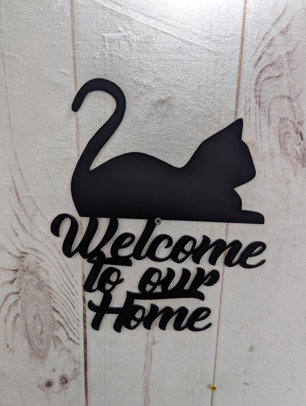 Cat Welcome Sign Aluminum Sign — alternate angle