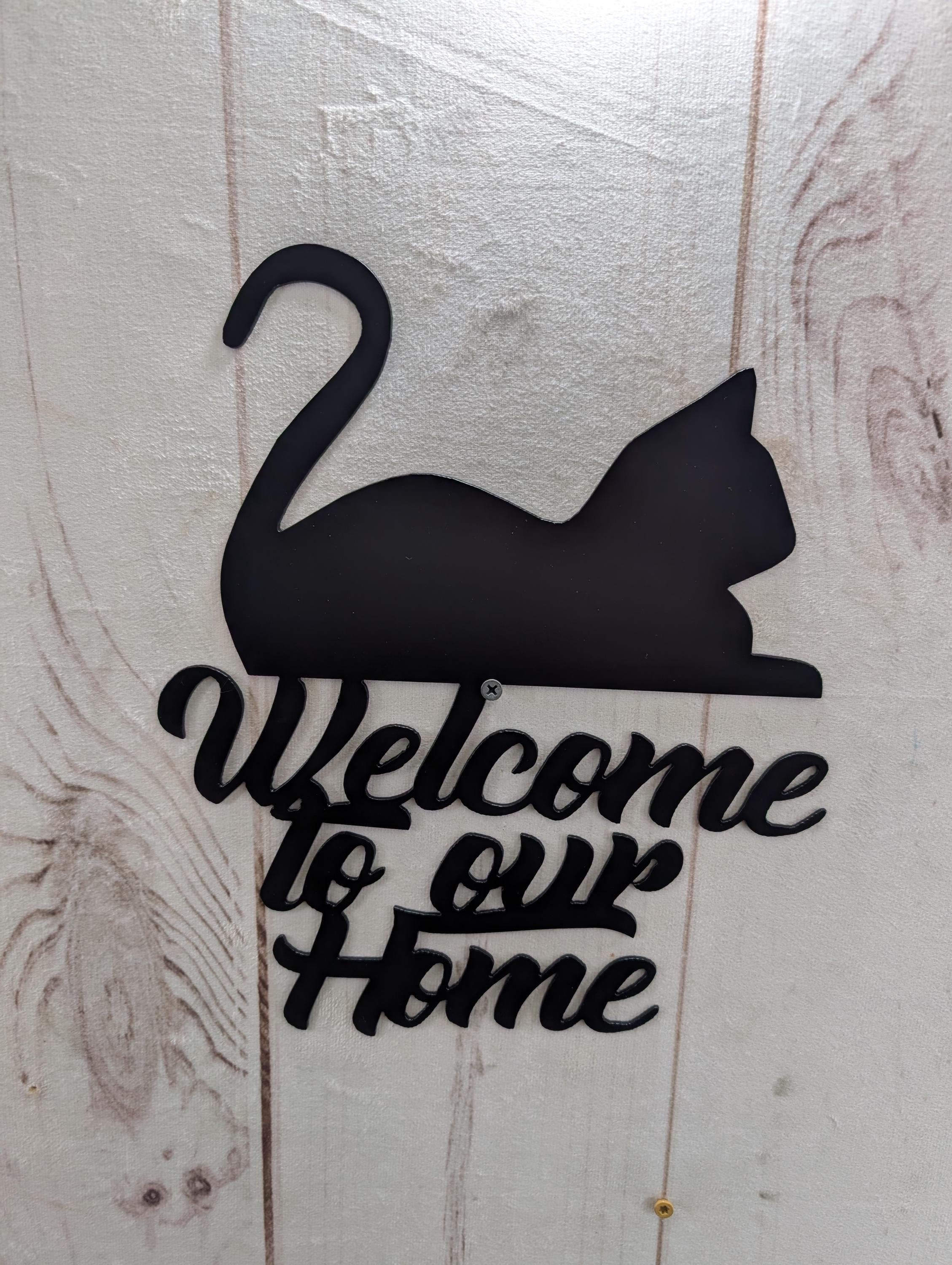 Cat Welcome Sign Aluminum Sign — alternate angle