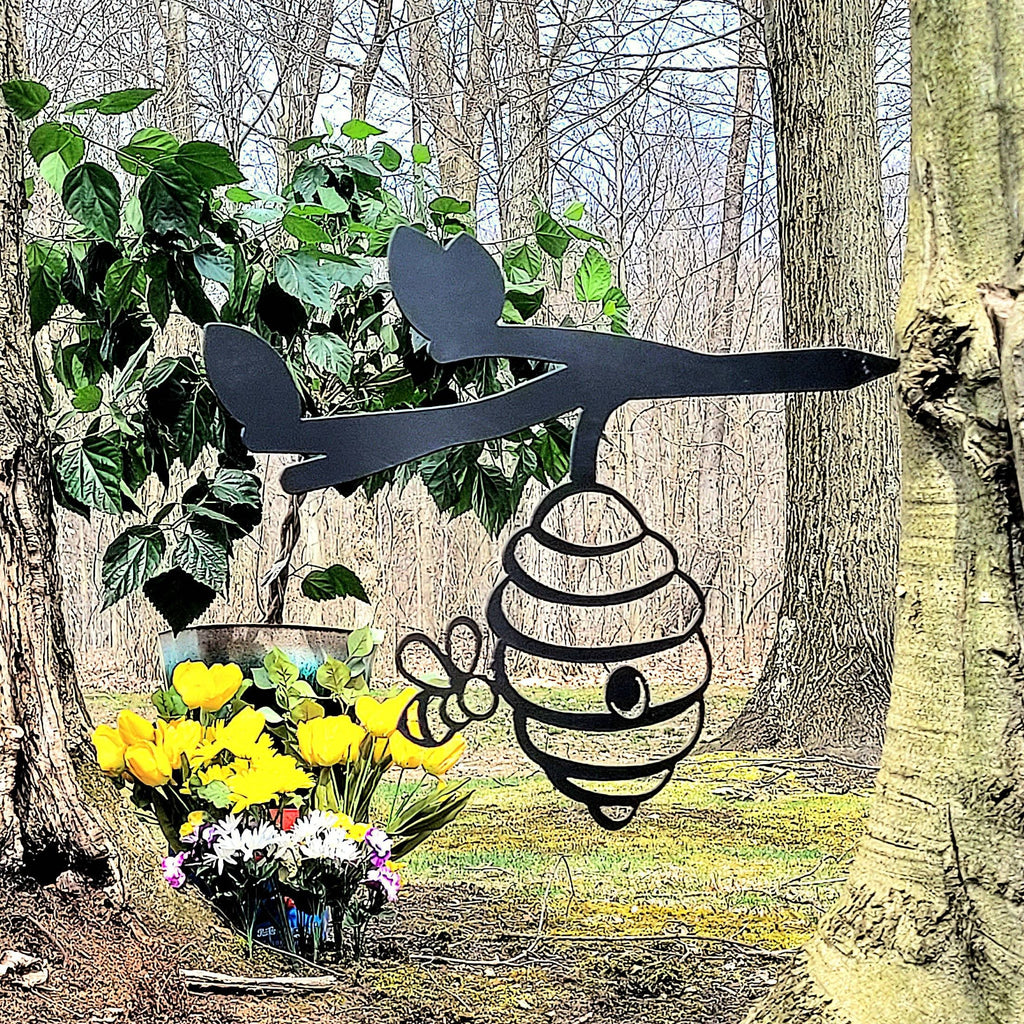 Beehive Metal Garden Stake Metal Garden Stake — front view on white background