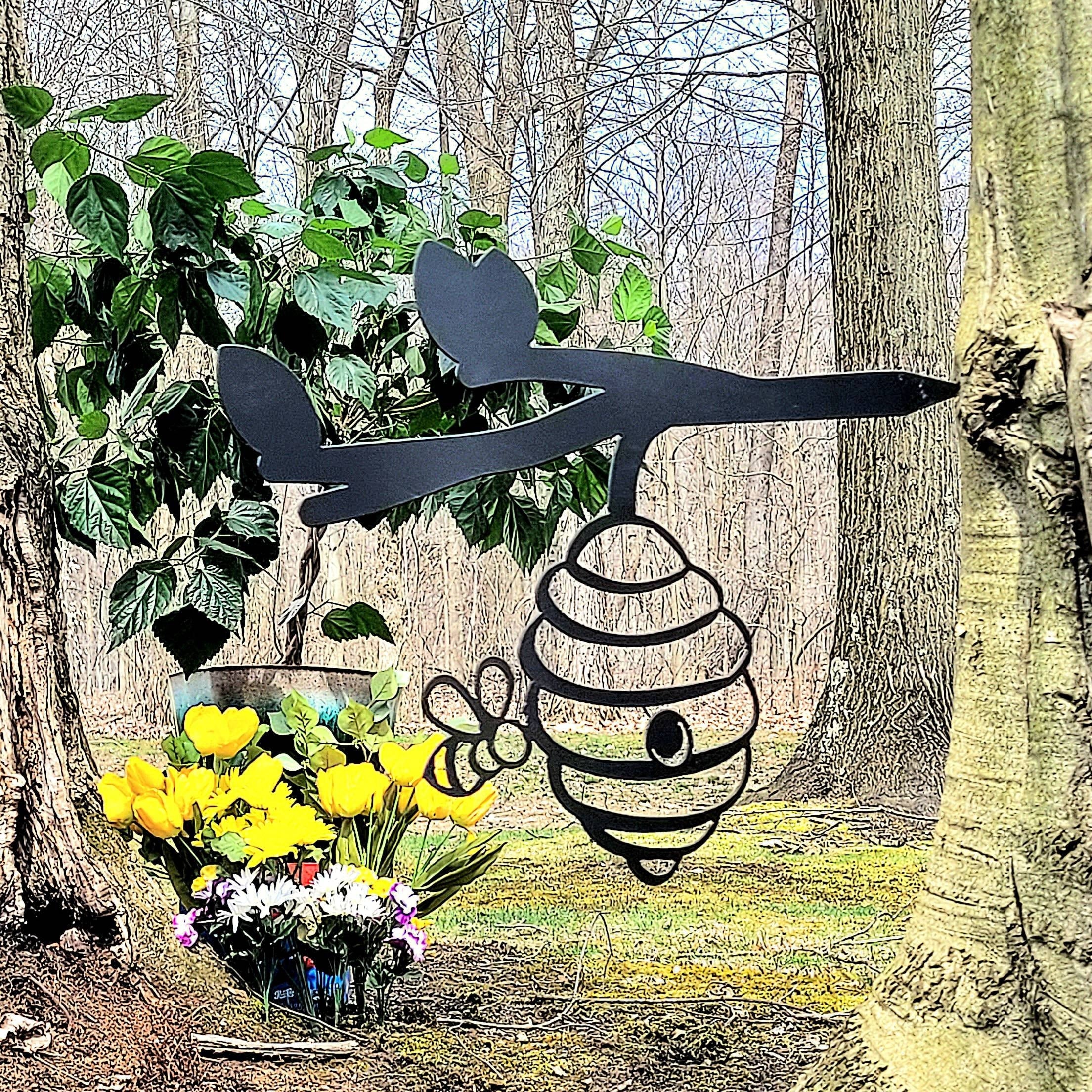 Beehive Metal Garden Stake Metal Garden Stake — front view on white background