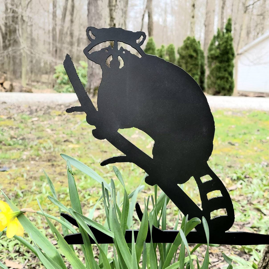 Raccoon Metal Garden Stake Metal Garden Stake — lifestyle setting