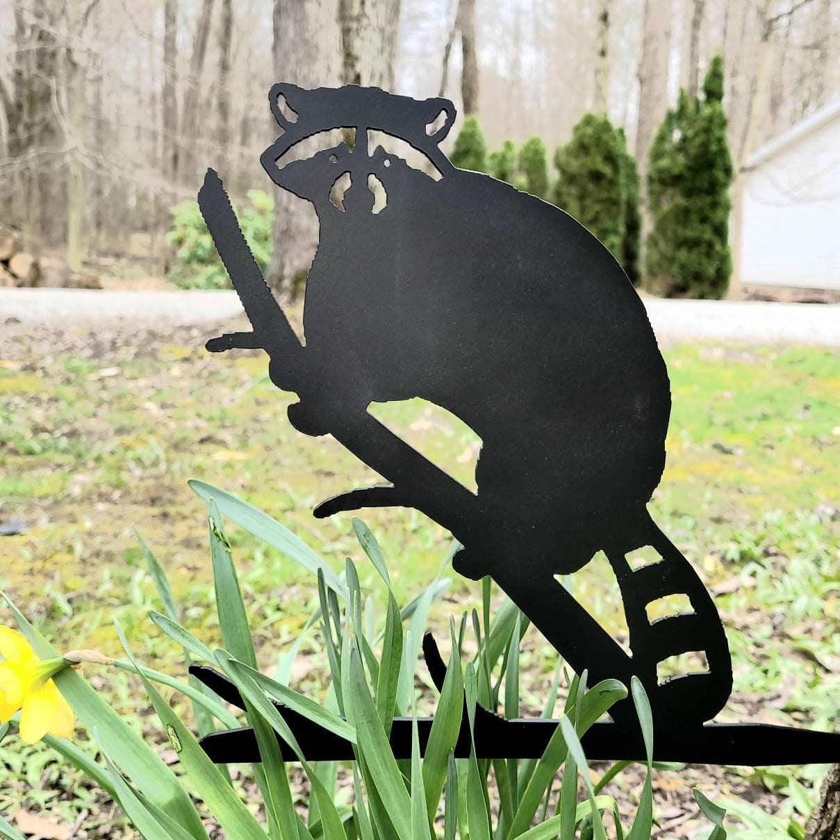 Raccoon Metal Garden Stake Metal Garden Stake — lifestyle setting