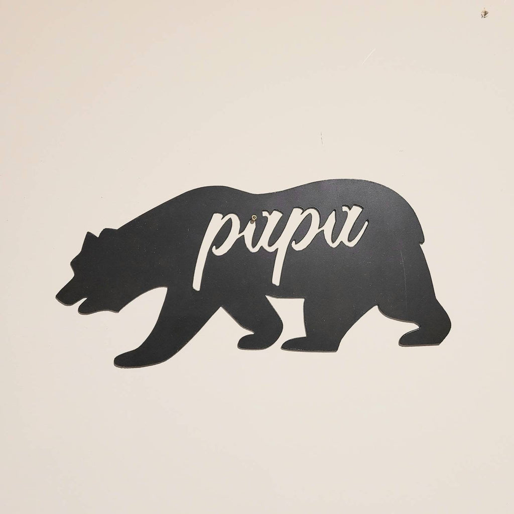 Mama Bear Metal Wall Art Aluminum Sign — shown on a rustic wall
