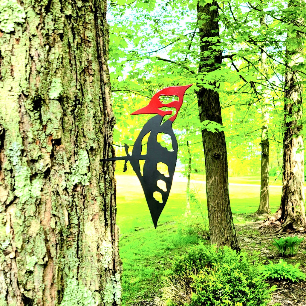 Woodpecker Metal Garden Stake Metal Garden Stake — front view on white background