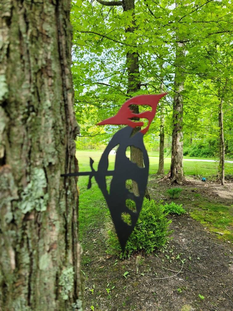 Woodpecker Metal Garden Stake Metal Garden Stake — lifestyle setting