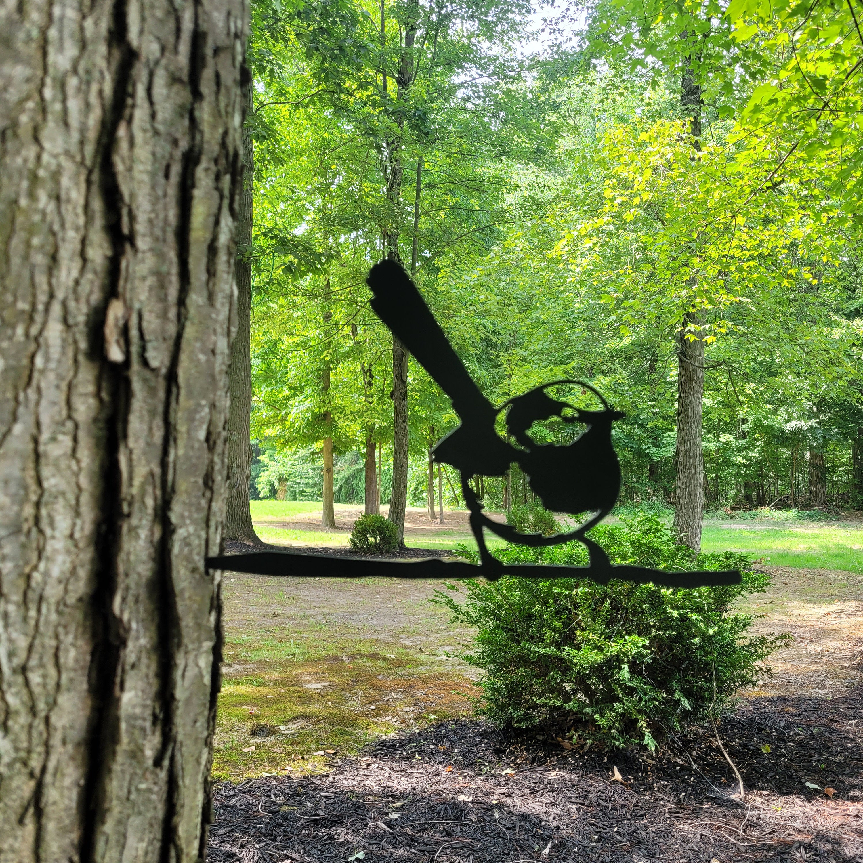 Blue Wren Metal Garden Stake Metal Garden Stake — lifestyle setting