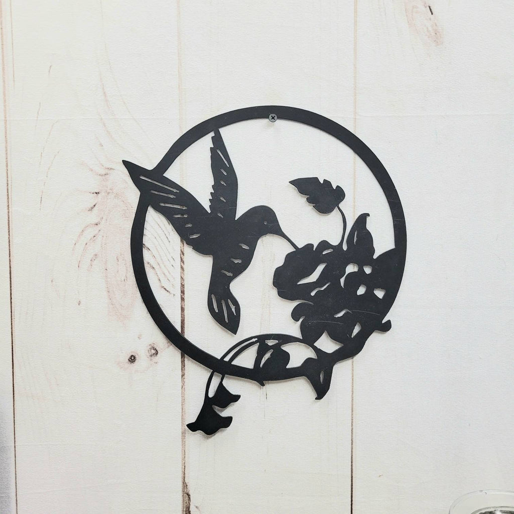 Hummingbird Metal Wall Art Metal Garden Stake — front view on white background