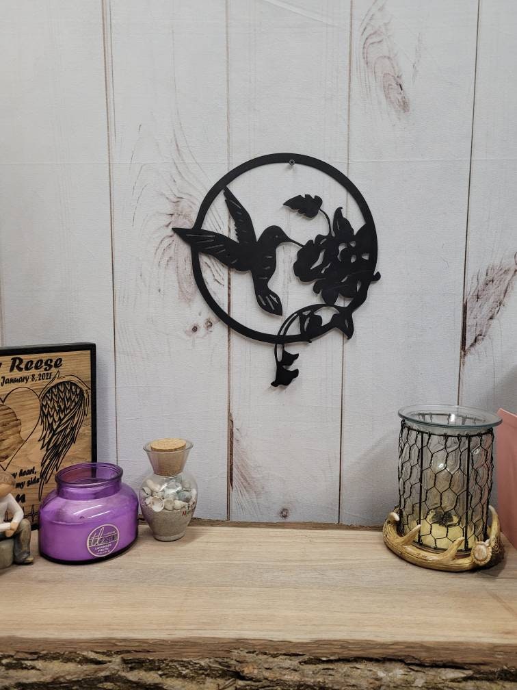 Hummingbird Metal Wall Art Metal Garden Stake — lifestyle setting