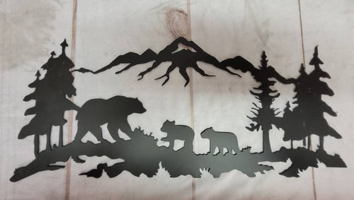 Bear Family Metal Wall Art Aluminum Sign — front view on white background