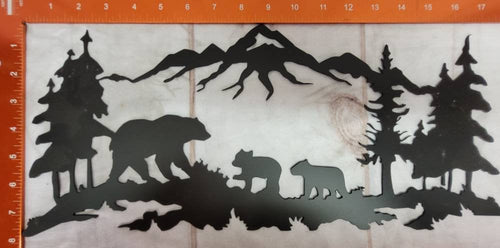 Bear Family Metal Wall Art Aluminum Sign — shown on a rustic wall