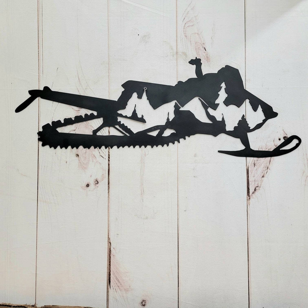 Snowmobile Mountain Metal Wall Art Aluminum Sign — alternate angle