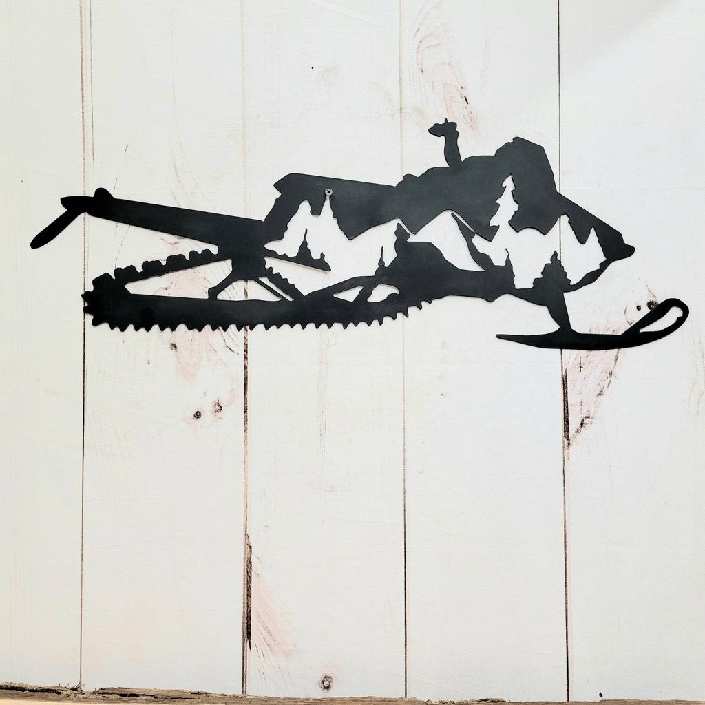 Snowmobile Mountain Metal Wall Art Aluminum Sign — alternate angle