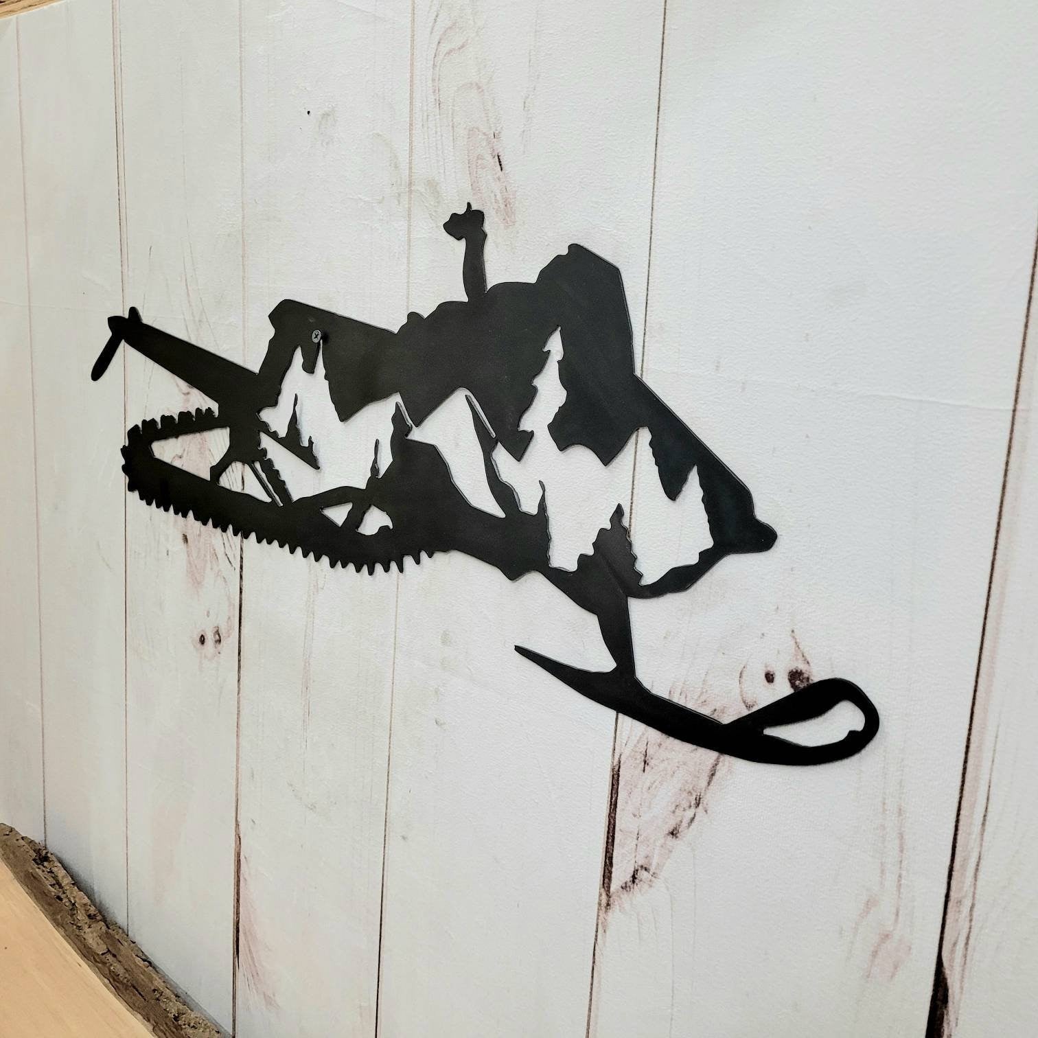 Snowmobile Mountain Metal Wall Art Aluminum Sign — alternate angle