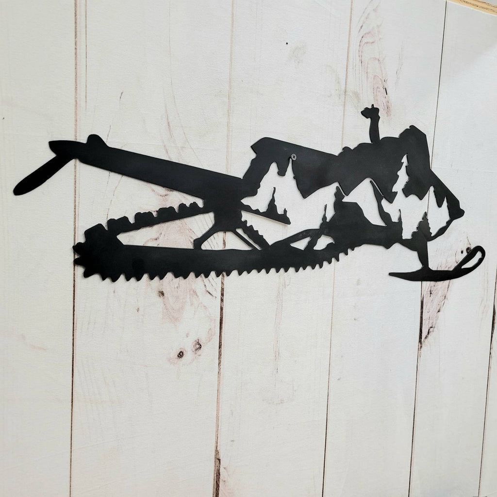 Snowmobile Mountain Metal Wall Art Aluminum Sign — alternate angle