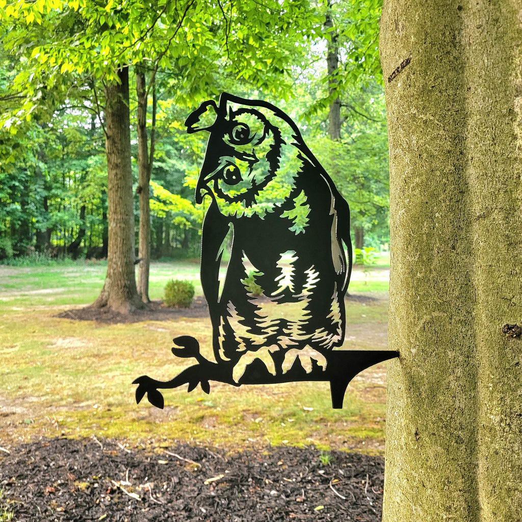 Owl Metal Garden Stake Metal Garden Stake — front view on white background