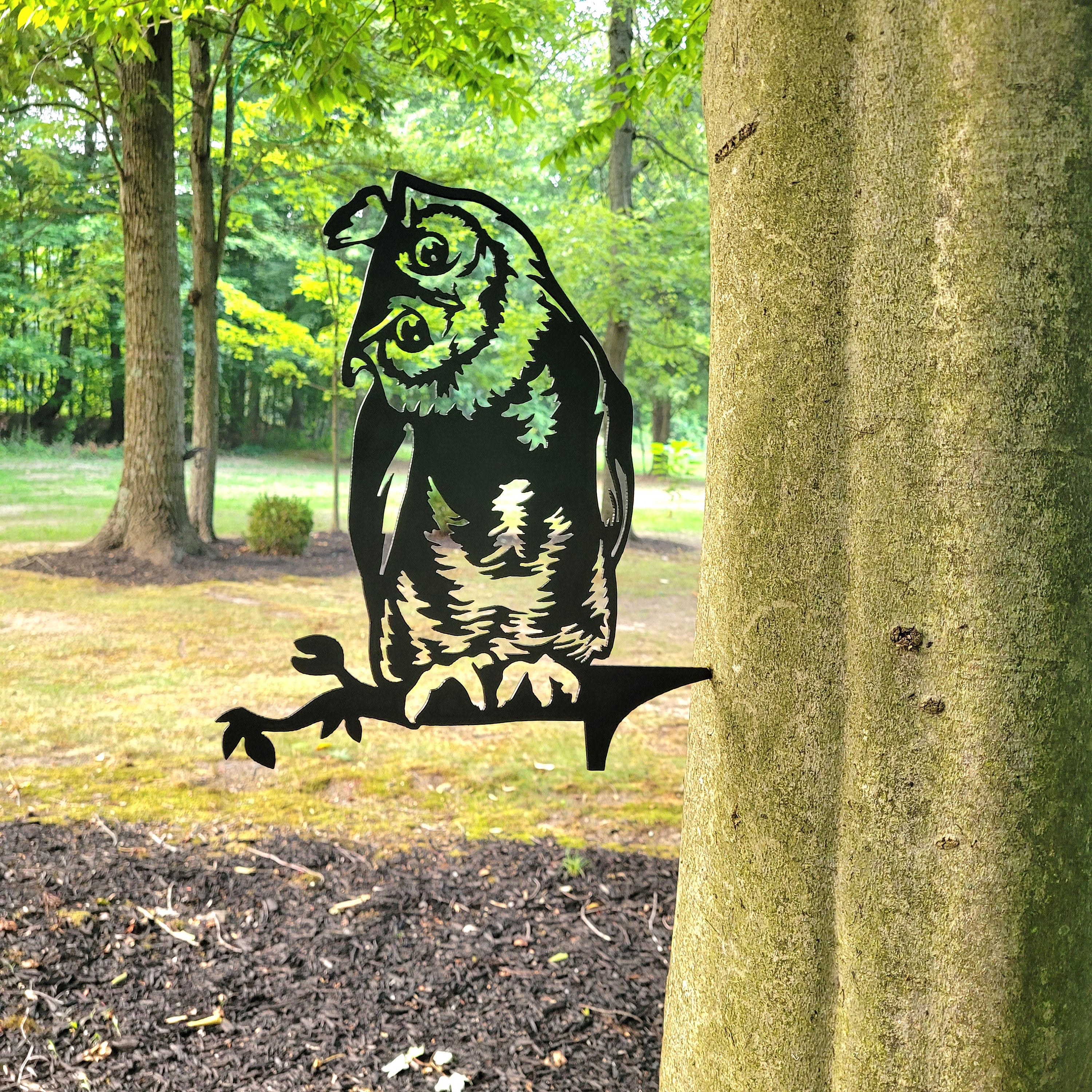 Owl Metal Garden Stake Metal Garden Stake — lifestyle setting