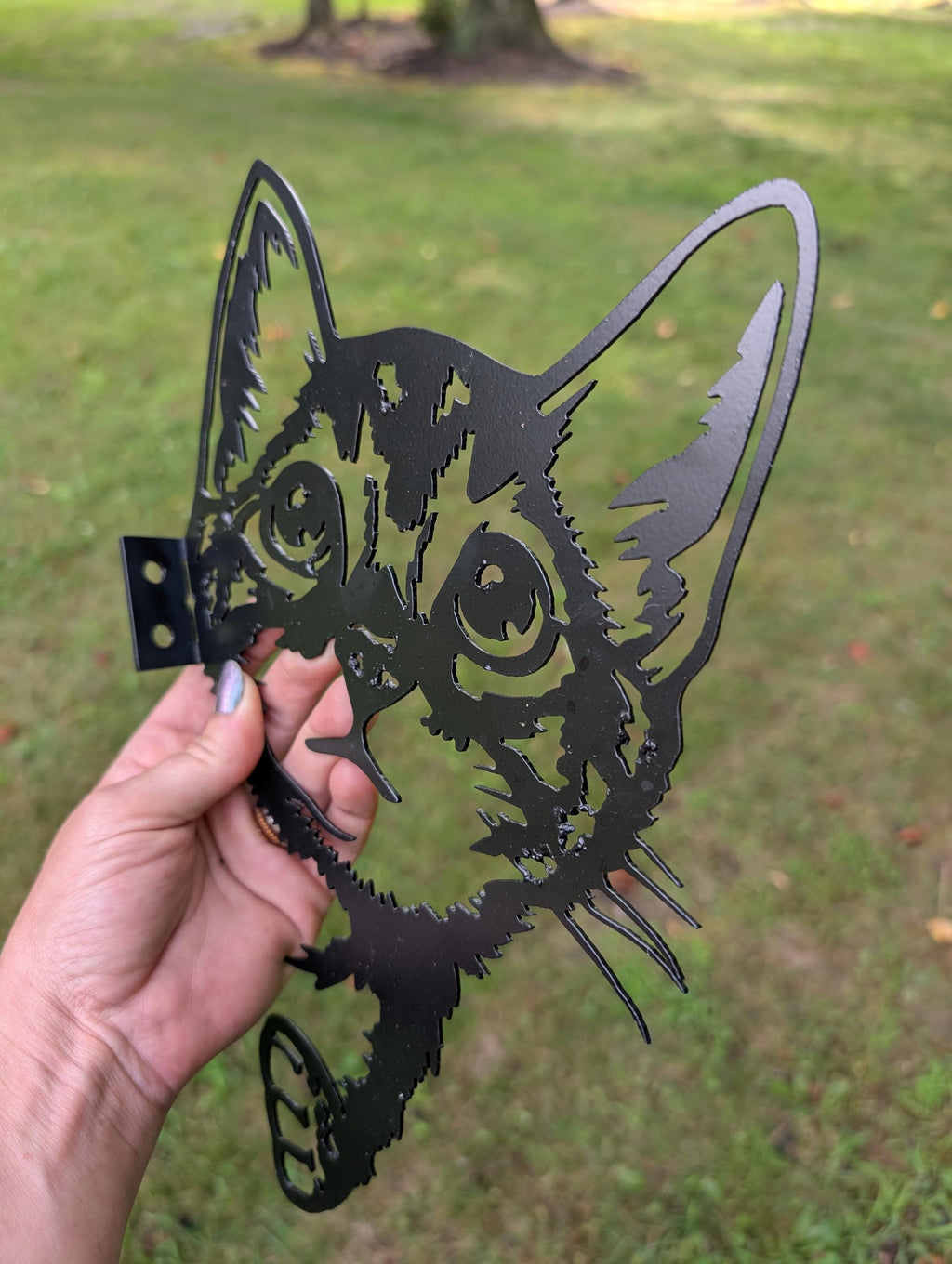 Peeking Black Cat Metal Yard Art Metal Garden Stake — lifestyle setting