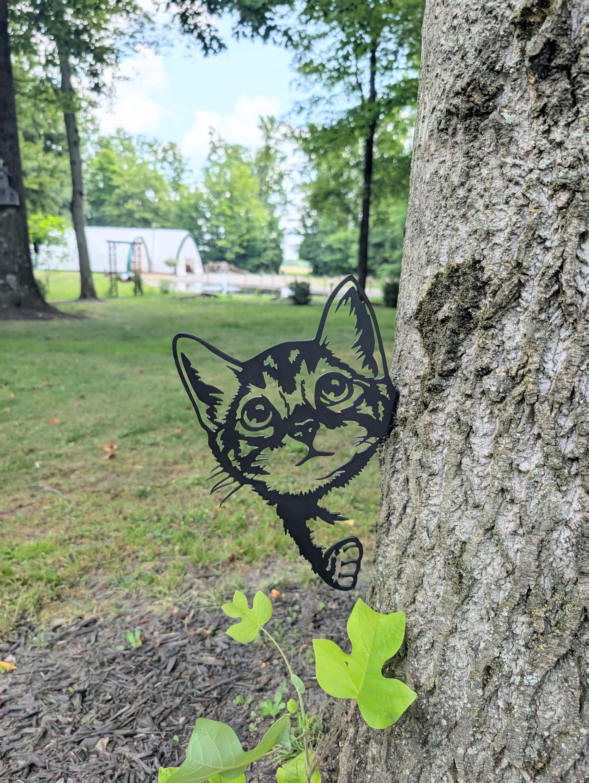 Peeking Black Cat Metal Yard Art Metal Garden Stake — alternate angle