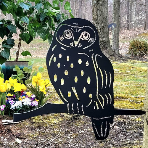 Barn Owl Metal Garden Stake Metal Garden Stake — front view on white background