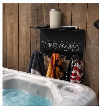 Pool Towel Rack with Shelf Aluminum Sign — alternate angle