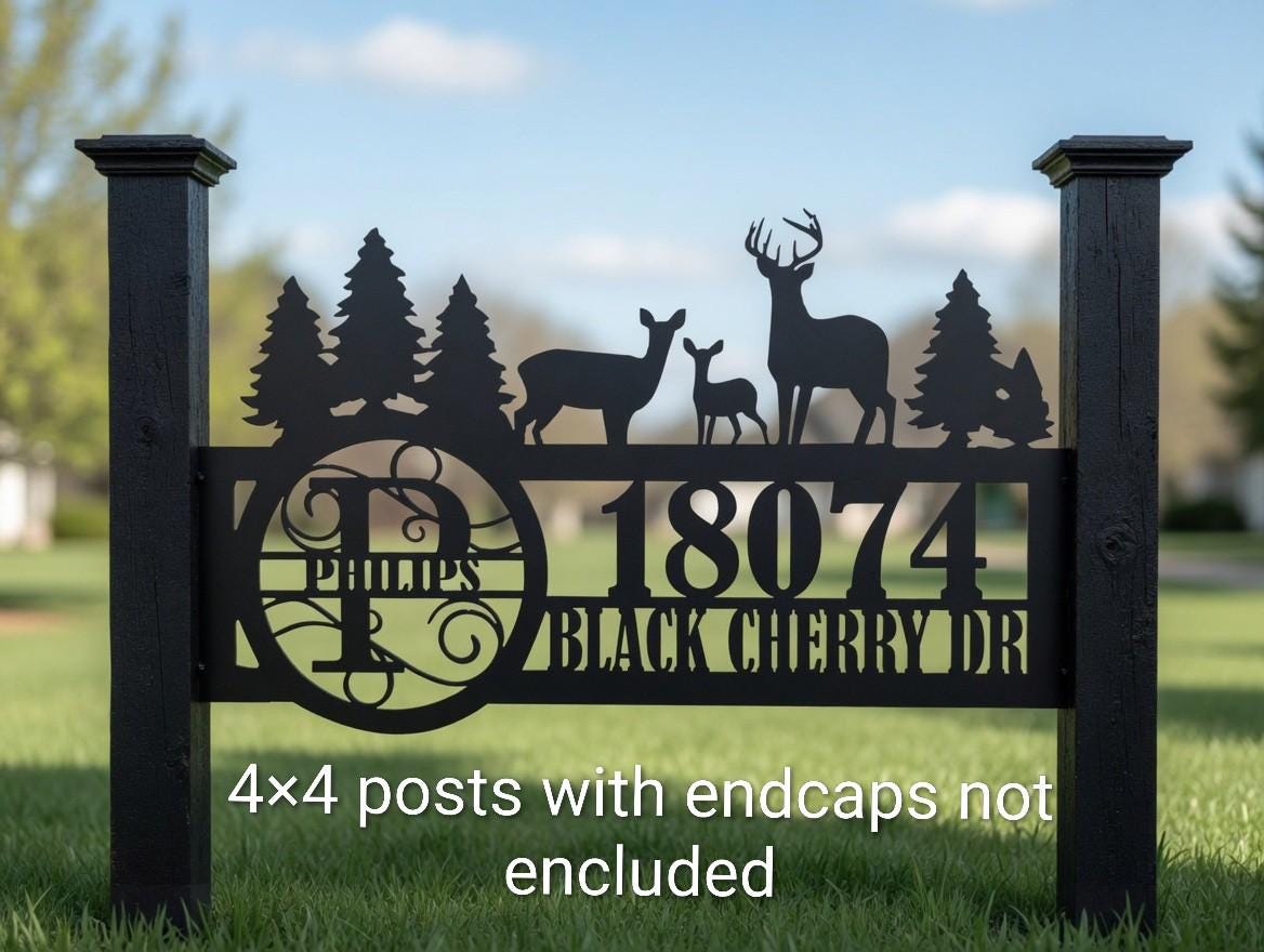 Custom Address Metal Garden Stake Metal Garden Stake — shown on a rustic wall