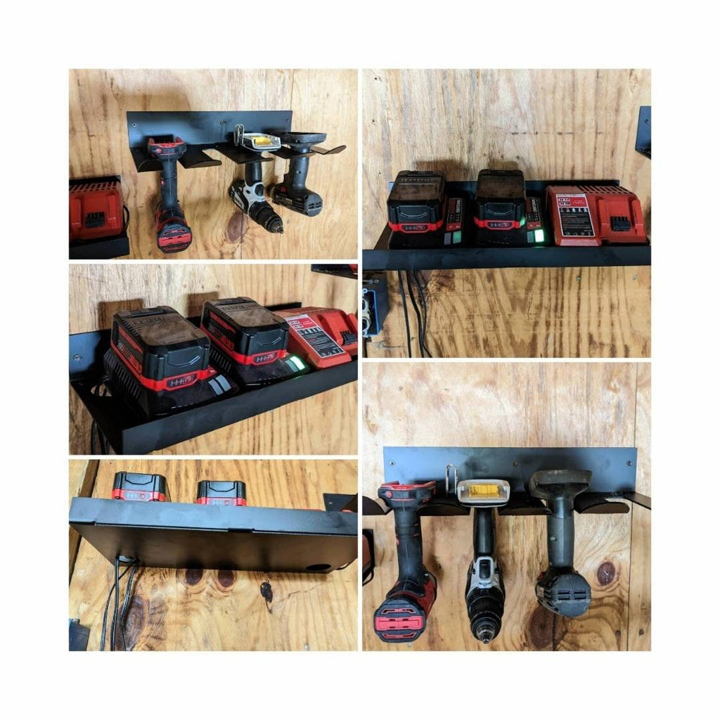 Cordless Power Tool Organizer Aluminum Sign — shown on a rustic wall