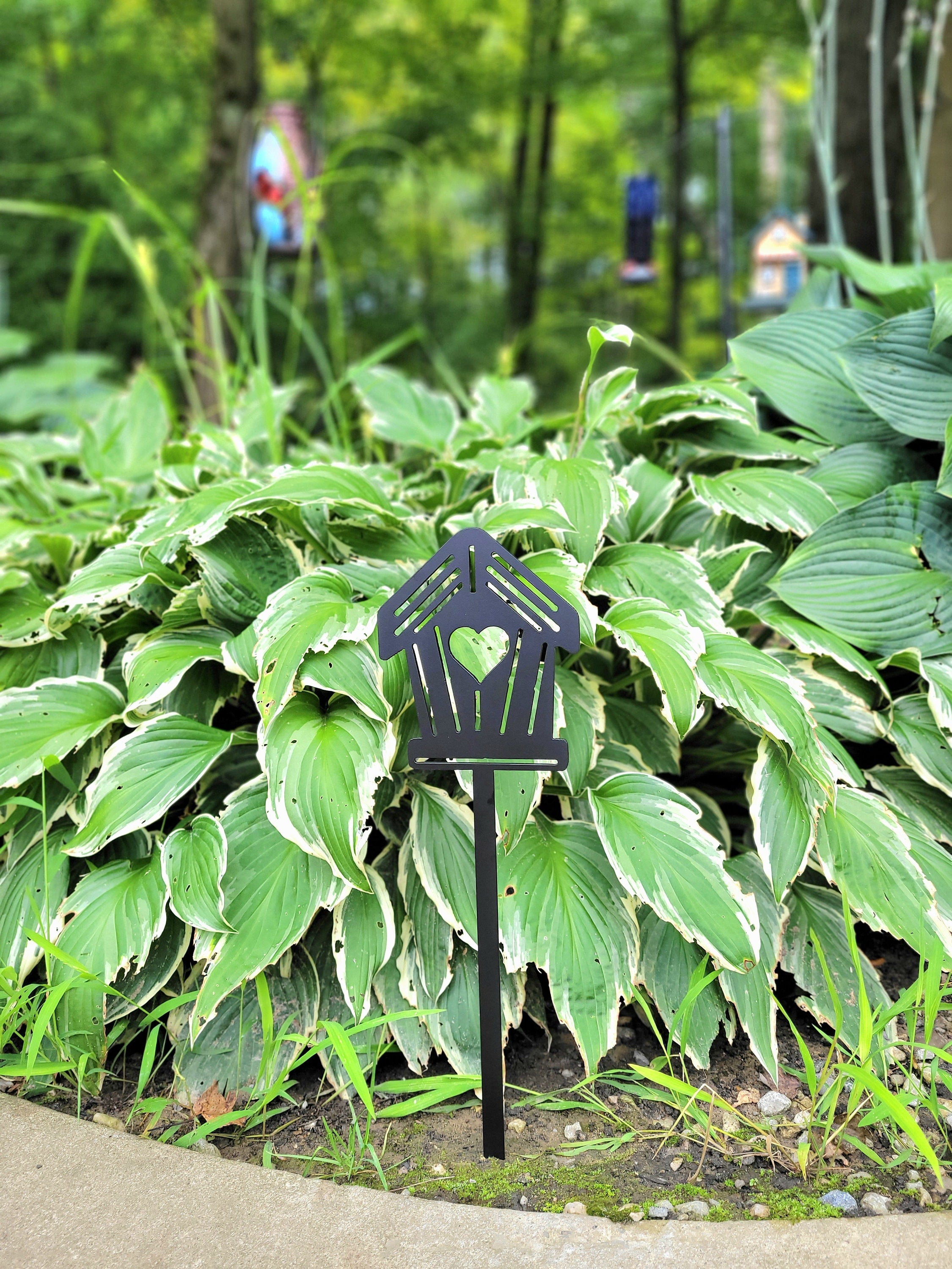 Birdhouse Metal Garden Stake Metal Garden Stake — detail view