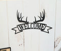 Deer Antler Welcome Garden Stake Metal Garden Stake — front view on white background