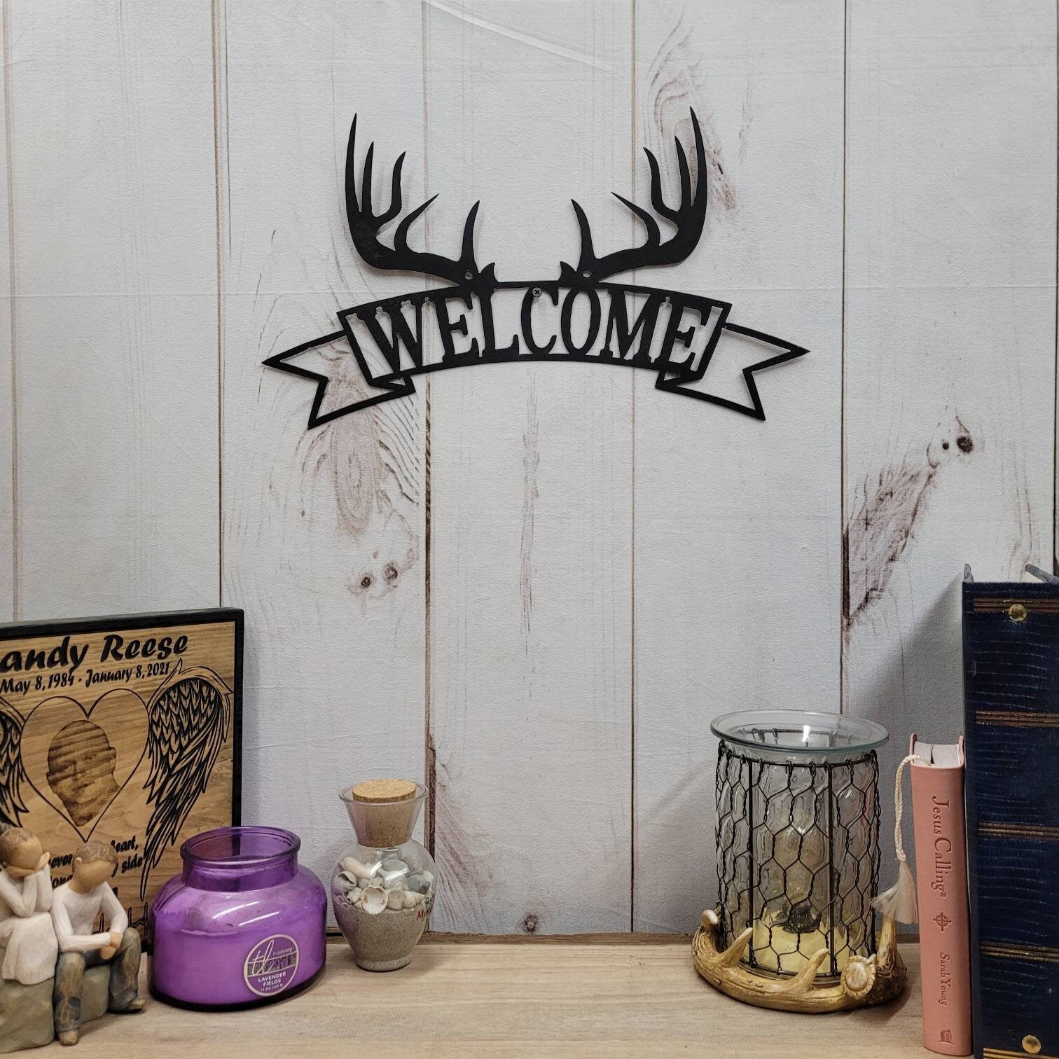 Deer Antler Welcome Garden Stake Metal Garden Stake — alternate angle