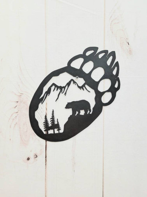 Bear Paw Metal Wall Art Aluminum Sign — front view on white background