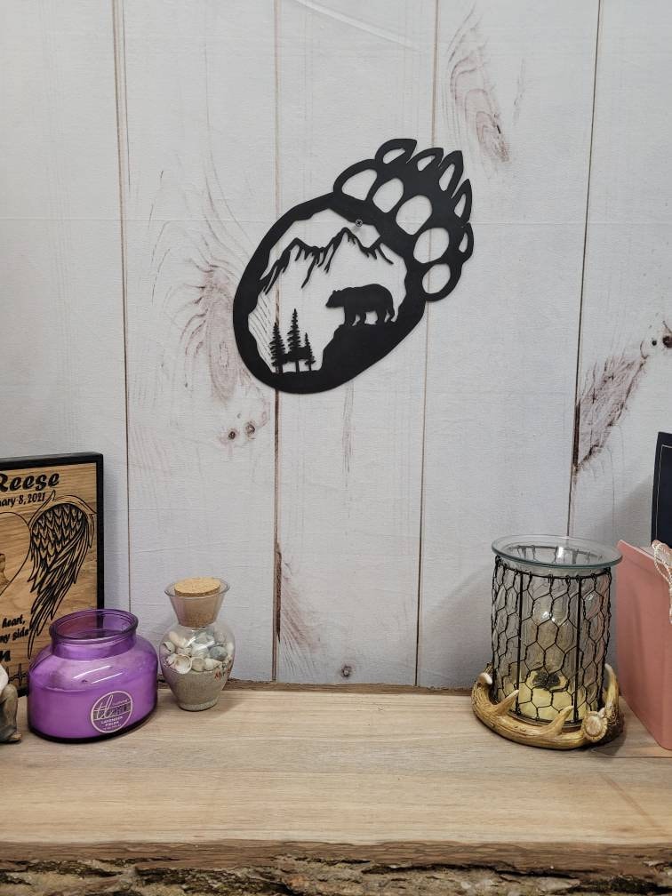 Bear Paw Metal Wall Art Aluminum Sign — lifestyle setting