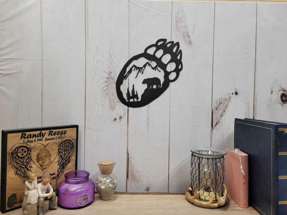 Bear Paw Metal Wall Art Aluminum Sign — detail view