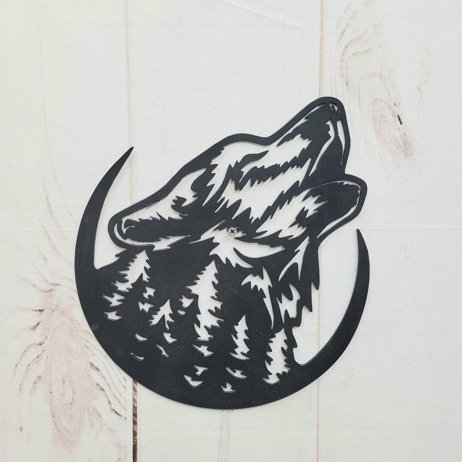 Howling Wolf Metal Wall Art Aluminum Sign — front view on white background