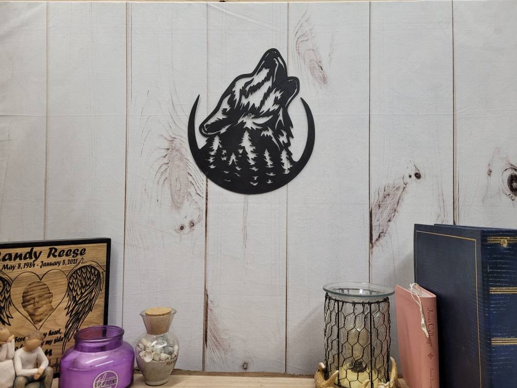 Howling Wolf Metal Wall Art Aluminum Sign — alternate angle