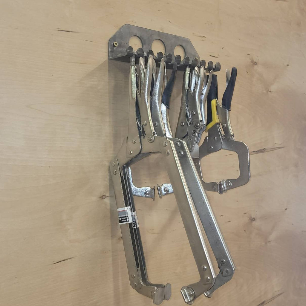 Vise Grip Organizer Aluminum Sign — shown on a rustic wall