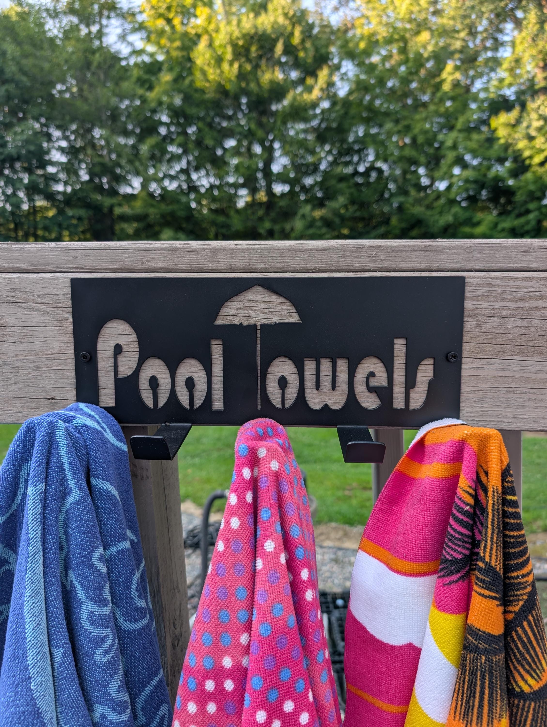 Pool Towel Hanger Aluminum Sign — front view on white background