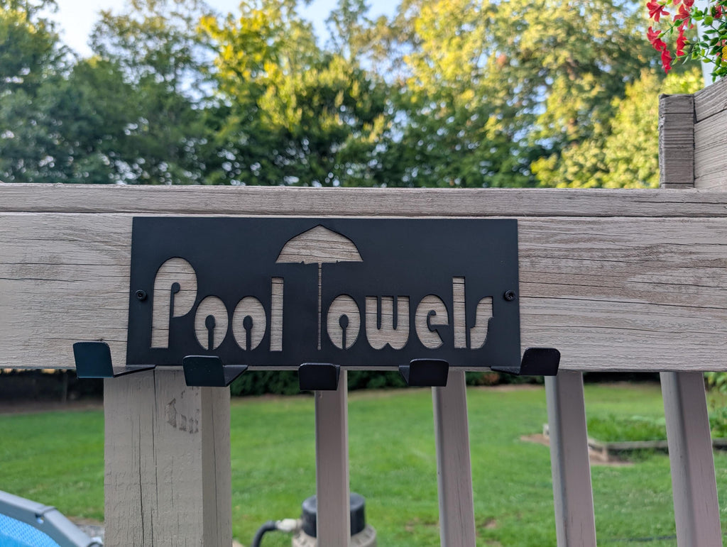 Pool Towel Hanger Aluminum Sign — alternate angle