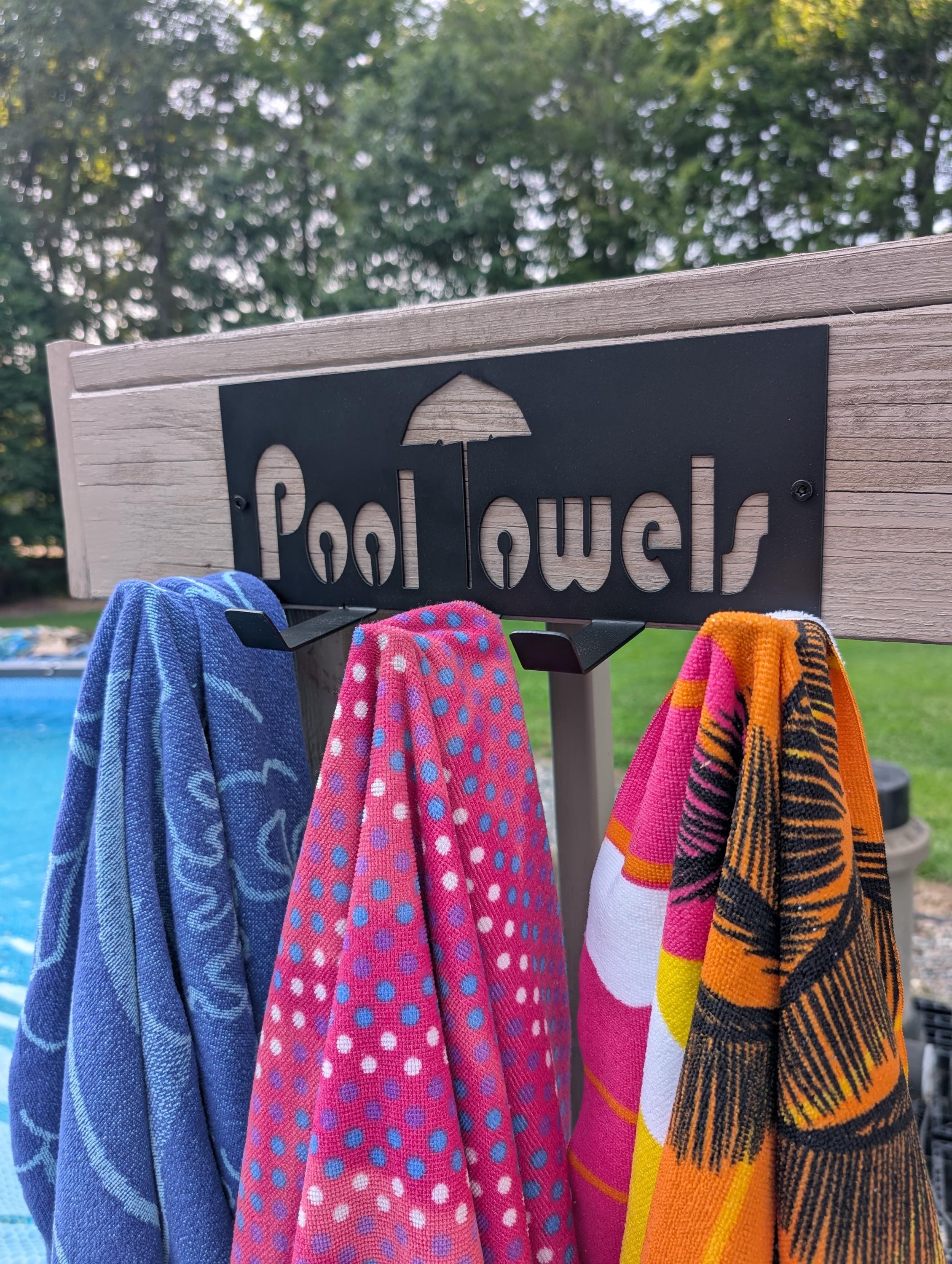 Pool Towel Hanger Aluminum Sign — alternate angle