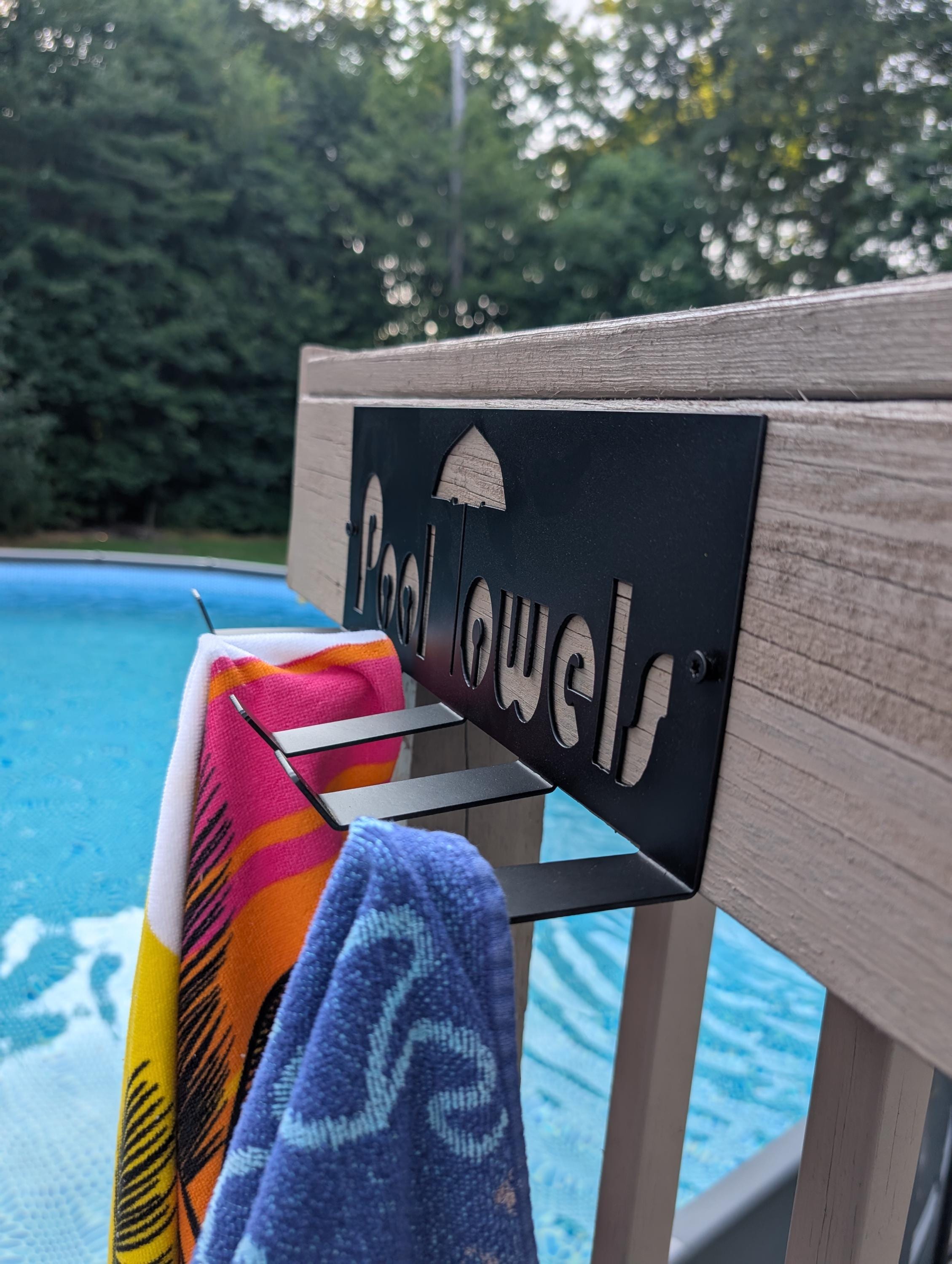 Pool Towel Hanger Aluminum Sign — alternate angle